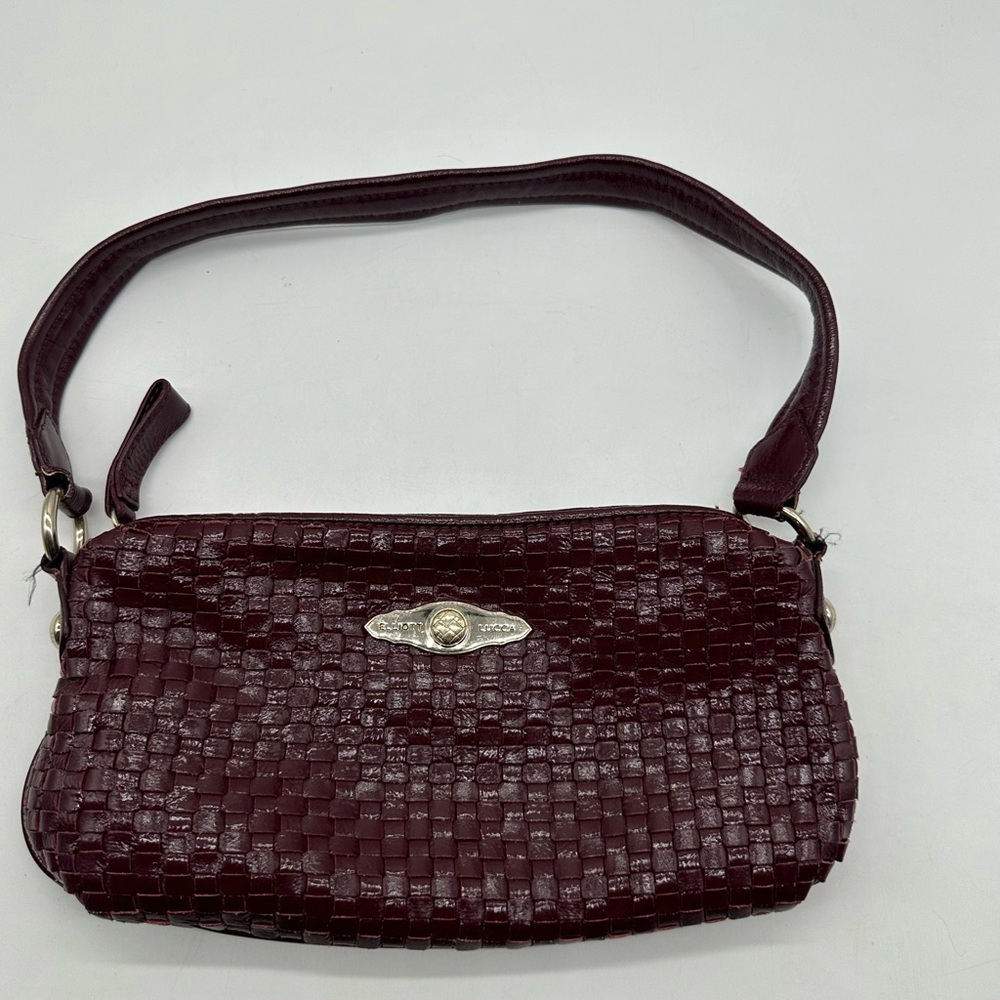 EUC Like New Elliott Lucca Leather Woven Red Burgundy Purse Handbag Bag  Small